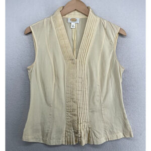 TALBOTS Top 10 Silk Cotton Pleated Sleeveless V-Neck Blouse Pullover Off White